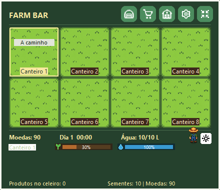 Inventário com ferramentas e itens